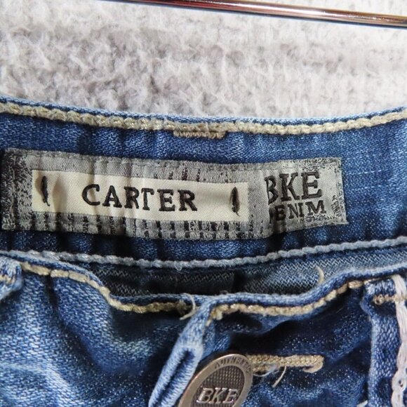 BKE‎ Carter Mens 28 R Light Blue Denim Jeans Mid Rise Ripped Cotton Button Zip - Picture 9 of 16